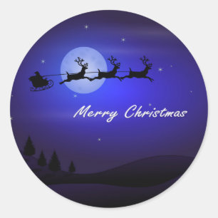 Santa Sleigh Moon Merry Kerstmis Ronde Sticker