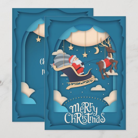 Santa Sleigh papier uitgesneden Feestdagenkaart (Voorkant / Achterkant)