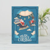 Santa Sleigh papier uitgesneden Feestdagenkaart (Staand voorkant)