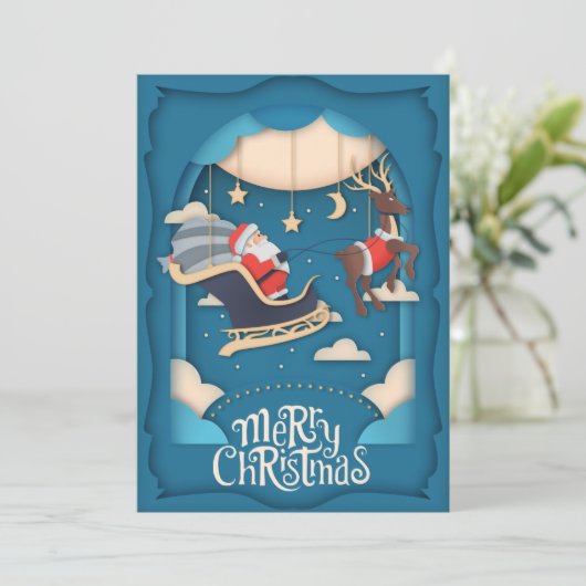 Santa Sleigh papier uitgesneden Feestdagenkaart (Staand voorkant)