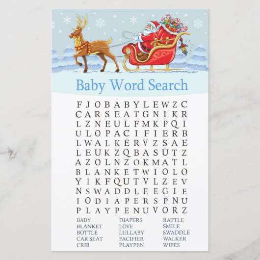 Santa Sleigh Reindeer Baby shower Word Search Game (Voorkant)
