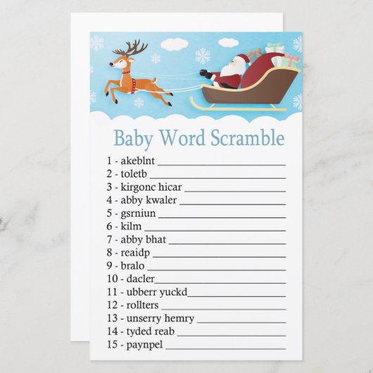 Santa Sleigh Reindeer Baby word scramble game (Voorkant / Achterkant)