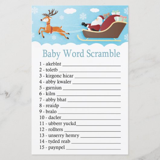 Santa Sleigh Reindeer Baby word scramble game (Voorkant)