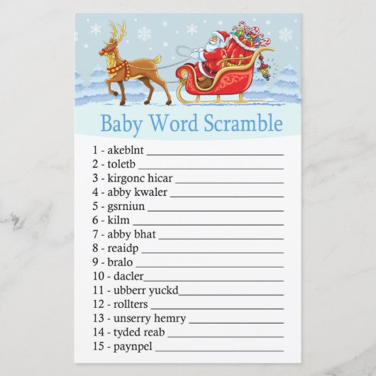 Santa Sleigh Reindeer Baby word scramble game (Voorkant)