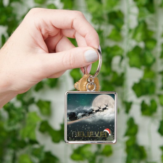 Santa Sleigh Reindeer kerstButton Sleutelhanger (Hand)