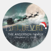 Santa Sleigh Reindeer Kerstmis GELEVE Santa Hat Ronde Sticker (Voorkant)