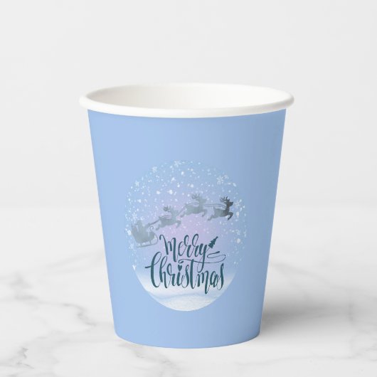 Santa Sleigh & Reindeer Merry Christmas Papieren Bekers (Voorkant)