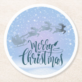 Santa Sleigh & Reindeer Merry Christmas Ronde Kartonnen Onderzetter