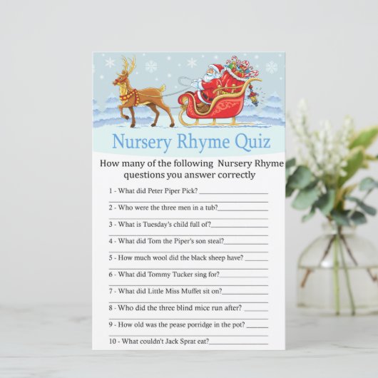 Santa Sleigh Reindeer Nursery Rhyme Quiz game (Staand voorkant)