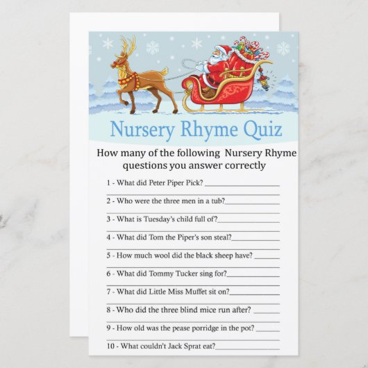 Santa Sleigh Reindeer Nursery Rhyme Quiz game (Voorkant / Achterkant)