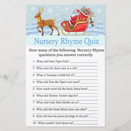 Santa Sleigh Reindeer Nursery Rhyme Quiz game (Voorkant)