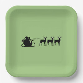 Santa sleigh reindeer papieren bordje