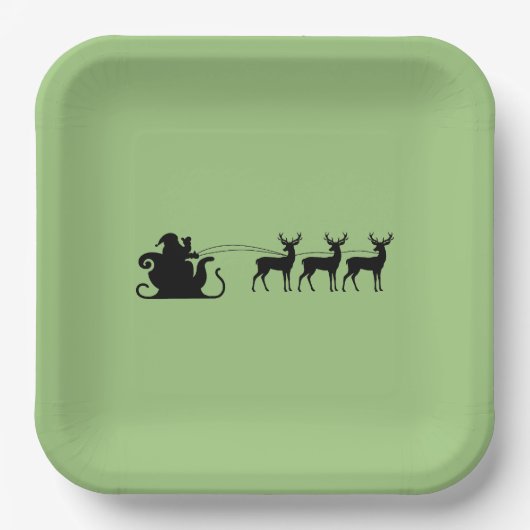 Santa sleigh reindeer papieren bordje (Voorkant)