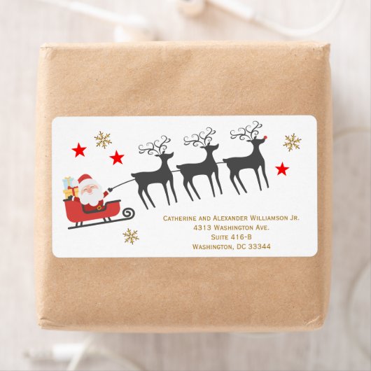 Santa Sleigh Reindeer Rudolph kerstsneeuw groot Etiket (Insitu)