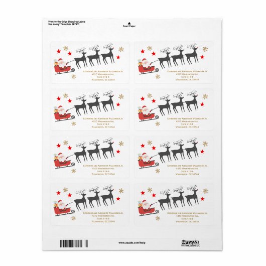 Santa Sleigh Reindeer Rudolph kerstsneeuw groot Etiket (Full Sheet)