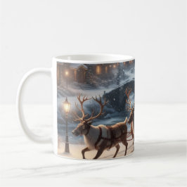 Santa Sleigh Reindeer Snowy Christmas Village Mug Koffiemok