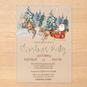 Santa,Sleigh,Reindeers,Forest Christmas Party Acryl Uitnodigingen (Voorkant)