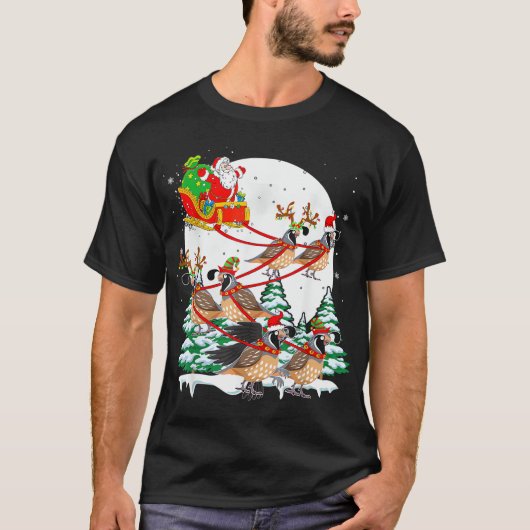 Santa Sleigh Rendier Kwartels Kerstmis Vogelliefhe T-shirt (Voorkant)