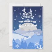 Santa Sleigh & Rendieren Vliegen in de Midnight Sk Feestdagenkaart (Voorkant)