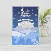 Santa Sleigh & Rendieren Vliegen in de Midnight Sk Feestdagenkaart (Staand voorkant)