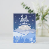 Santa Sleigh & Rendieren Vliegen in de Midnight Sk Feestdagenkaart (Staand voorkant)