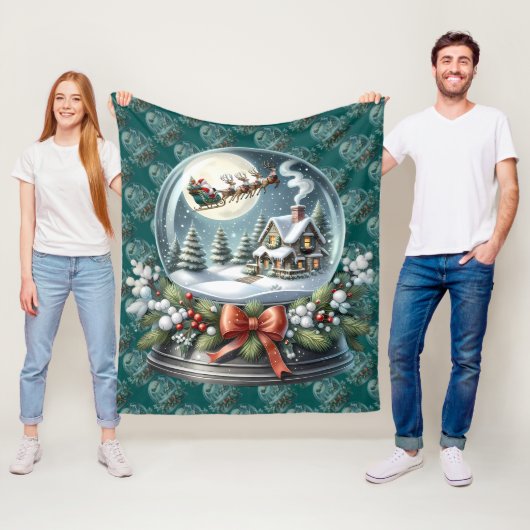 Santa Sleigh Ride in Snow Globe Wonderland Fleece Deken (In situ)