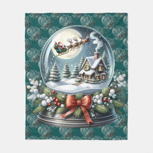 Santa Sleigh Ride in Snow Globe Wonderland Fleece Deken (Voorkant)