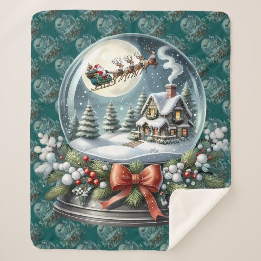Santa Sleigh Ride in Snow Globe Wonderland Sherpa Deken (Voorkant)