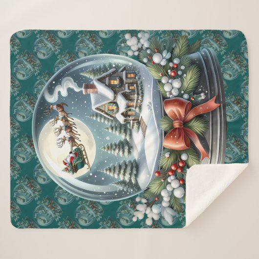 Santa Sleigh Ride in Snow Globe Wonderland Sherpa Deken (Voorkant (horizontaal))