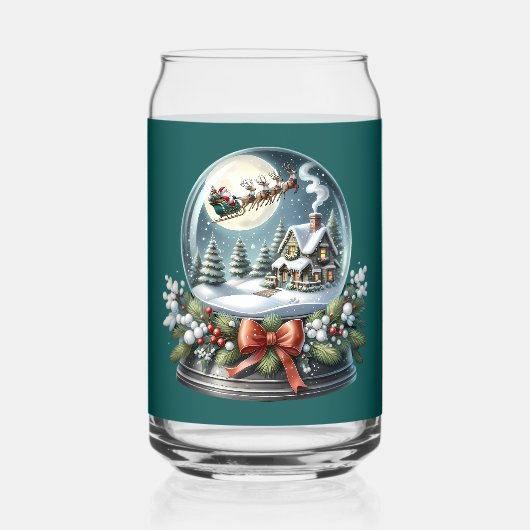 Santa Sleigh Ride in Snow Wereldbol Wonderland Blikvorm Glas (Voorkant)