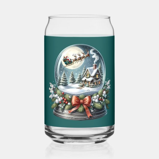 Santa Sleigh Ride in Snow Wereldbol Wonderland Blikvorm Glas (Achterkant)