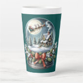 Santa Sleigh Ride in Snow Wereldbol Wonderland Latte Mok (Voorkant)