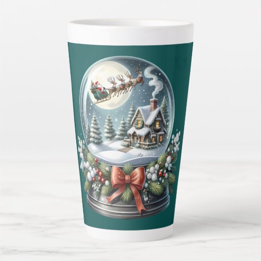 Santa Sleigh Ride in Snow Wereldbol Wonderland Latte Mok (Voorkant)