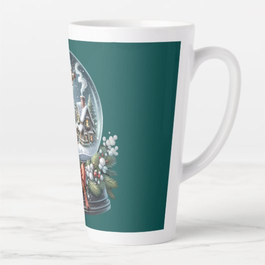 Santa Sleigh Ride in Snow Wereldbol Wonderland Latte Mok (Rechts)