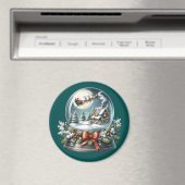 Santa Sleigh Ride in Snow Wereldbol Wonderland Magneet (Insitu (Vaatwasser))