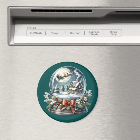 Santa Sleigh Ride in Snow Wereldbol Wonderland Magneet (Insitu (Vaatwasser))