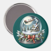 Santa Sleigh Ride in Snow Wereldbol Wonderland Magneet (Voorkant / Achterkant)