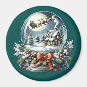 Santa Sleigh Ride in Snow Wereldbol Wonderland Magneet (Voorkant)