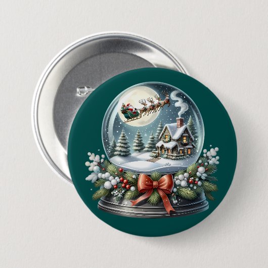 Santa Sleigh Ride in Snow Wereldbol Wonderland Ronde Button 7,6 Cm (Voorkant /achterkant)