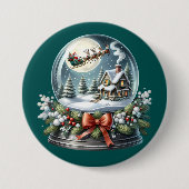 Santa Sleigh Ride in Snow Wereldbol Wonderland Ronde Button 7,6 Cm (Voorkant)