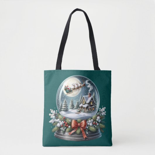 Santa Sleigh Ride in Snow Wereldbol Wonderland Tote Bag (Voorkant)
