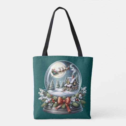 Santa Sleigh Ride in Snow Wereldbol Wonderland Tote Bag (Achterkant)