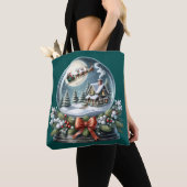 Santa Sleigh Ride in Snow Wereldbol Wonderland Tote Bag (Dichtbij)