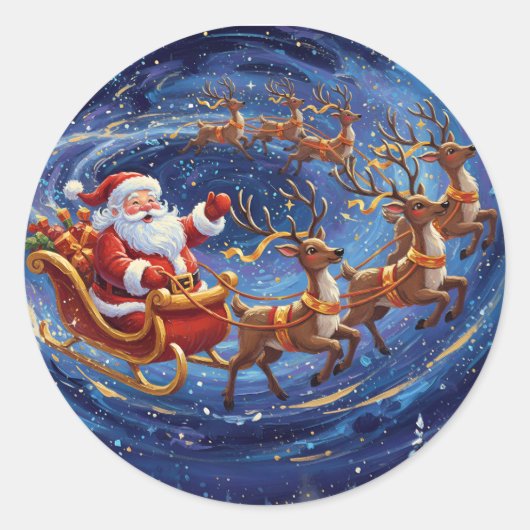 Santa Sleigh Ride – Magical Christmas Ronde Sticker (Voorkant)