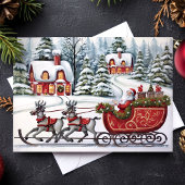 Santa Sleigh Ride Vintage Kerstmis Feestdagen Kaart