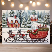 Santa Sleigh Ride Vintage Kerstmis Feestdagen Kaart