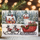 Santa Sleigh Ride Vintage Kerstmis Feestdagen Kaart