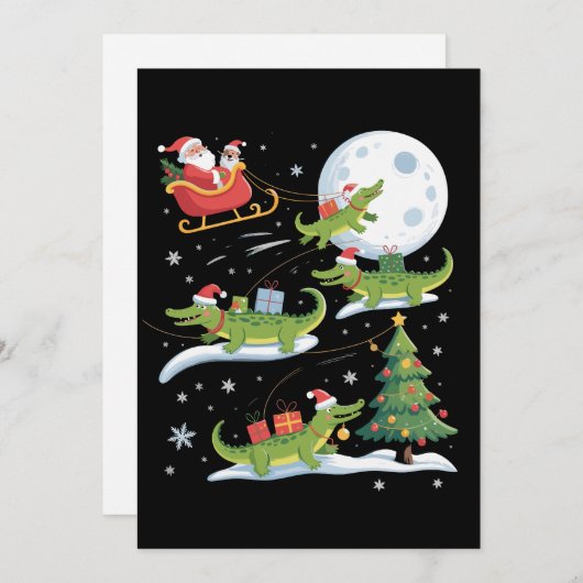 Santa Sleigh Riding Alligator Christmas Funny Xmas Feestdagenkaart (Voorkant / Achterkant)