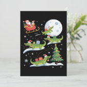Santa Sleigh Riding Alligator Christmas Funny Xmas Feestdagenkaart (Staand voorkant)