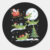 Santa Sleigh Riding Alligator Christmas Funny Xmas Ronde Sticker (Voorkant)